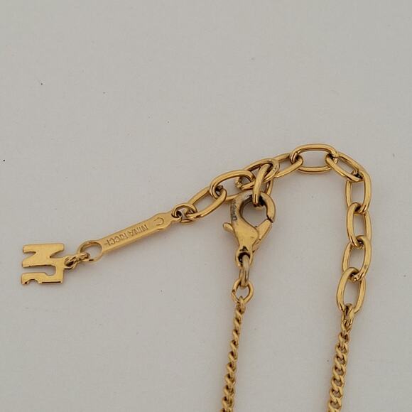 Vintage Nina Ricci NR Round Pendant Necklace Reighstones 15” Gold Tone Chocker - Picture 4 of 7